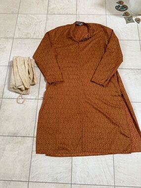 Rust Orange Sherwani Set w/ Tan Pants – Size 42 (Fits Up to 48)